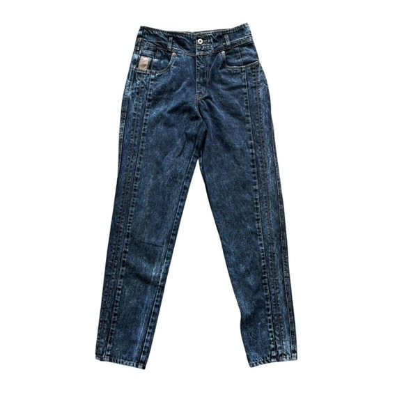 Vintage Acid Wash Jeans High Waist Mom Jeans 80s 90s Dark Wash Denim Pants Sz30L - Picture 1 of 11